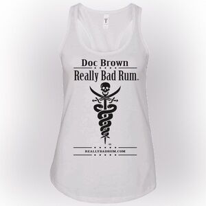 Ideal T by Next Level Doc Brown Really Bad Rum White Racerback Tank - MED